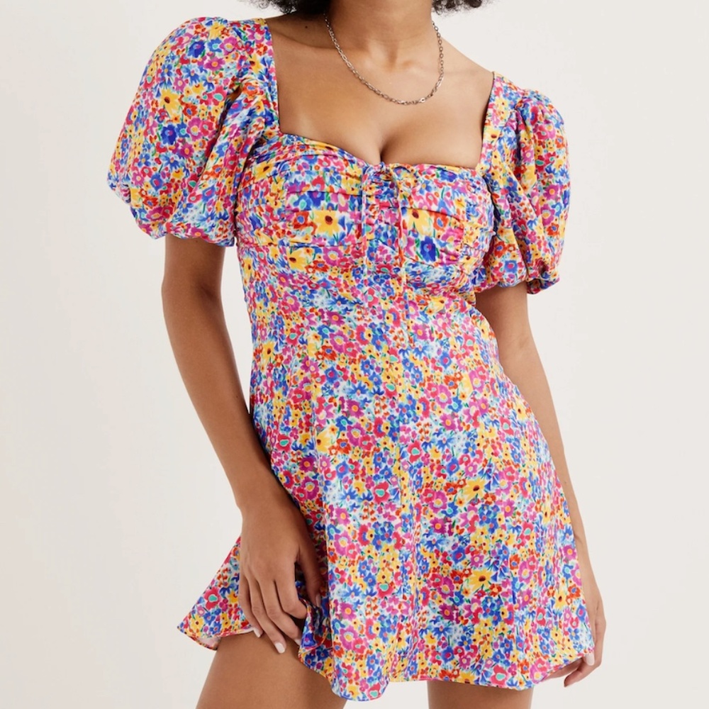 For Love & Lemons Sasha Mini Dress Blue Dizzy Floral